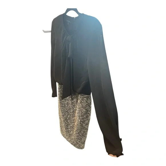 Lafayette 148 New York Black Bow Tie Blouse Tweed Skirt Dress Size 10 - Picture 6 of 12